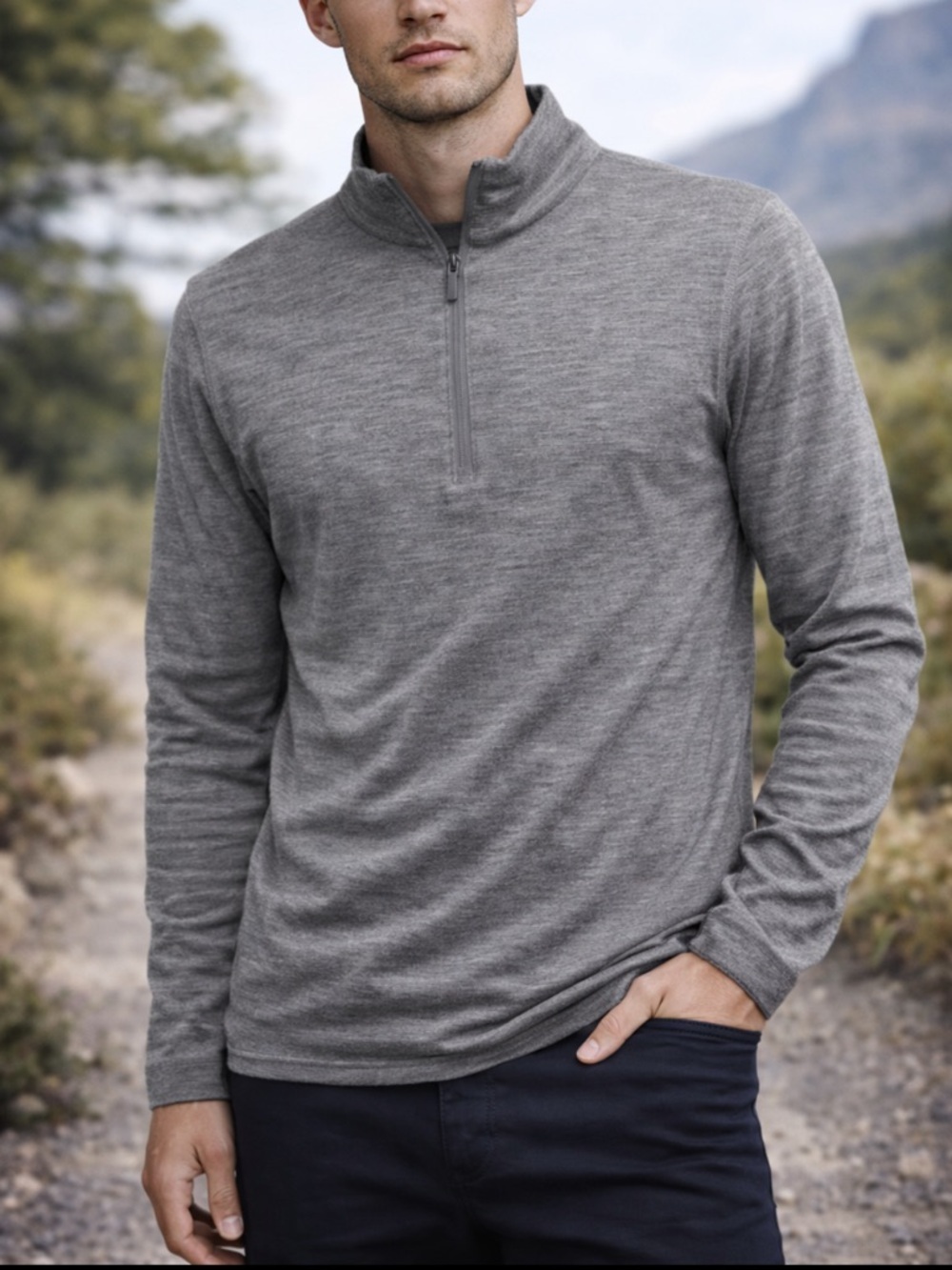 Quince men’s medium Gray quarter zip shirt 36396
